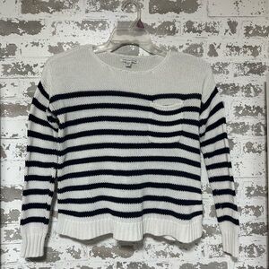 American Eagle Outfitters White & Navy Striped Crewneck Sweater